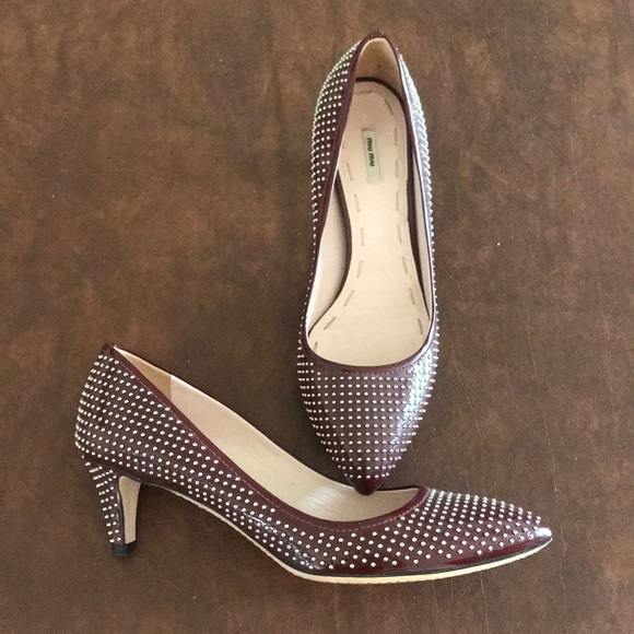 Miu miu oxblood patent leather studded kitten heel - Picture 2 of 5
